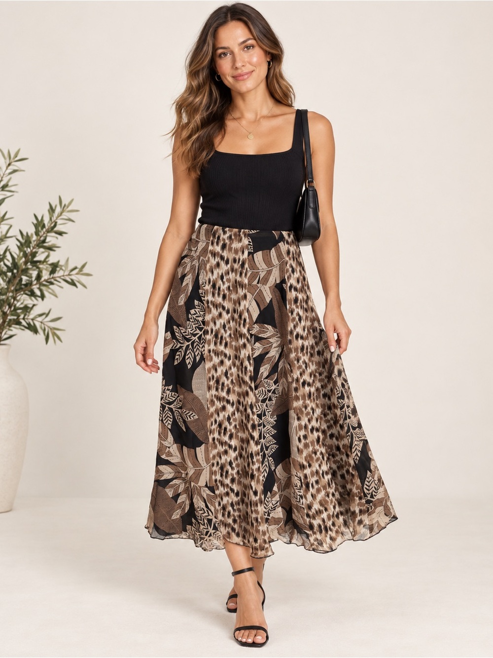 Spencer Jeremy 100% Silk Animal Print & Botanical Midi Skirt – Size 12